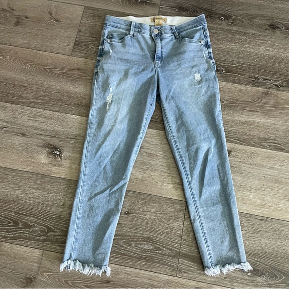 DEMOCRACY Ab Tech High Rise Slim Straight Jeans With Frayed Hem Size 10 - Picture 3 of 9